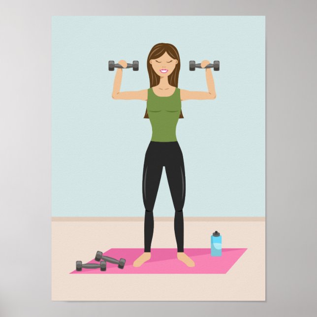 Fit Girl Working out Lifting Weights Illustration Poster (Vorne)