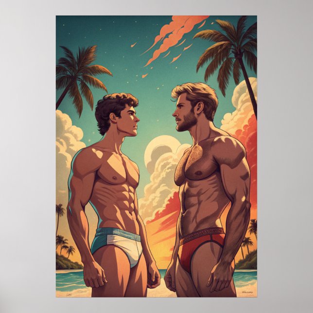 Fit Jungs am Strand Poster (Vorne)