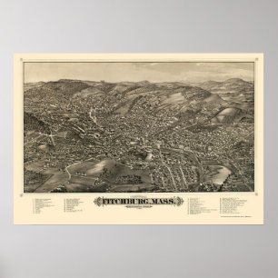 Fitchburg, panoramische Karte MAs - 1882 Poster