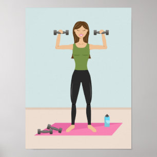 Fitnes-Mädchen beim Training mit Gewichten Illustr Poster