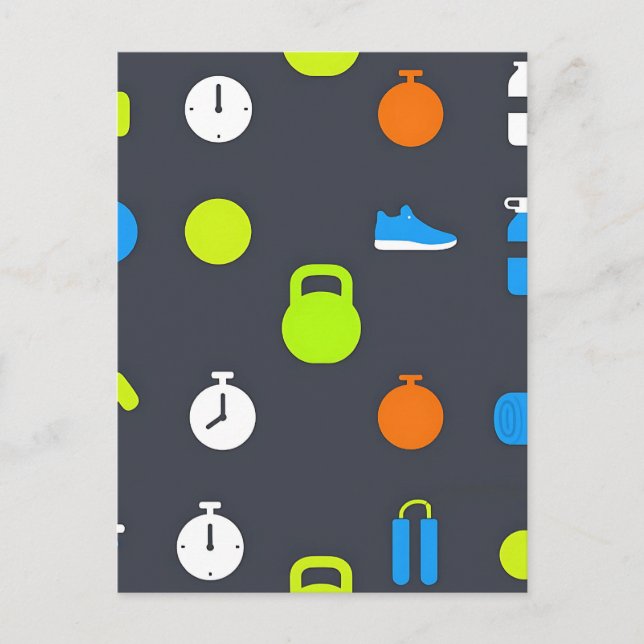 Fitness-Ausrüstung Workout-Muster Postkarte (Vorderseite)