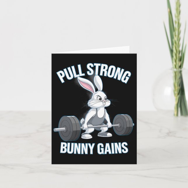 Fitness Bunny Bodybuilder Pull Strong Bunny Gains Karte (Vorderseite)