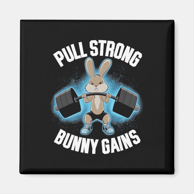 Fitness Bunny Bodybuilder Pull Strong Bunny Gains Magnet (Vorne)