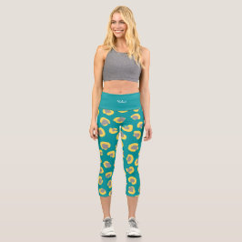Fitness bunt Gepard blau und gelb drucken Capri Leggings