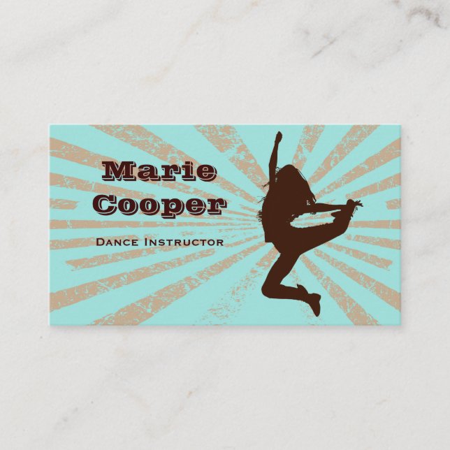 Fitness Business Card Dance Blue Brown Visitenkarte (Vorderseite)