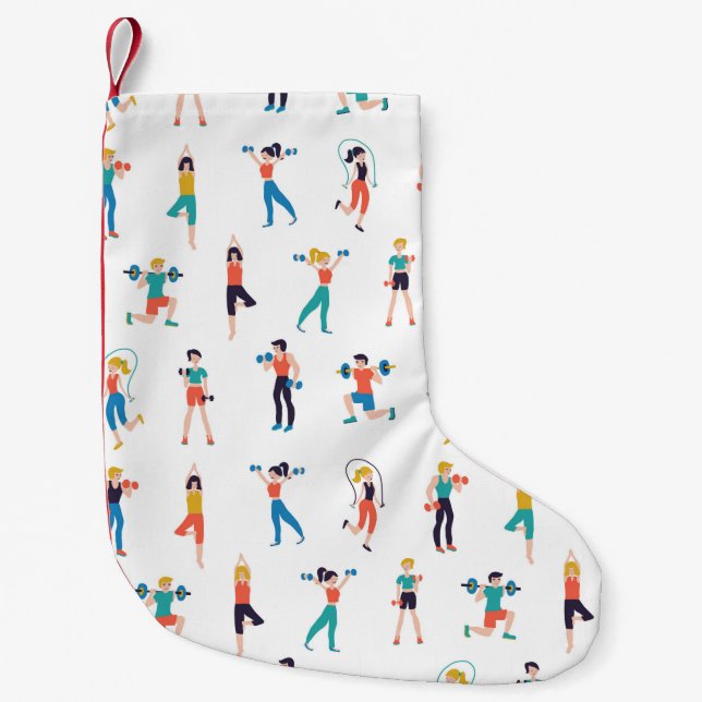 Fitness Center nahtlose Muster Vintag Illustration Kleiner Weihnachtsstrumpf (Vorderseite)