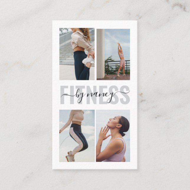 Fitness Fett Typografie Foto Collage Qr Code Visitenkarte (Vorderseite)