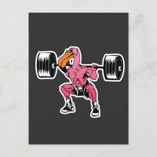 Fitness Flamingo Weightlift Bodybuilder Muskel Postkarte