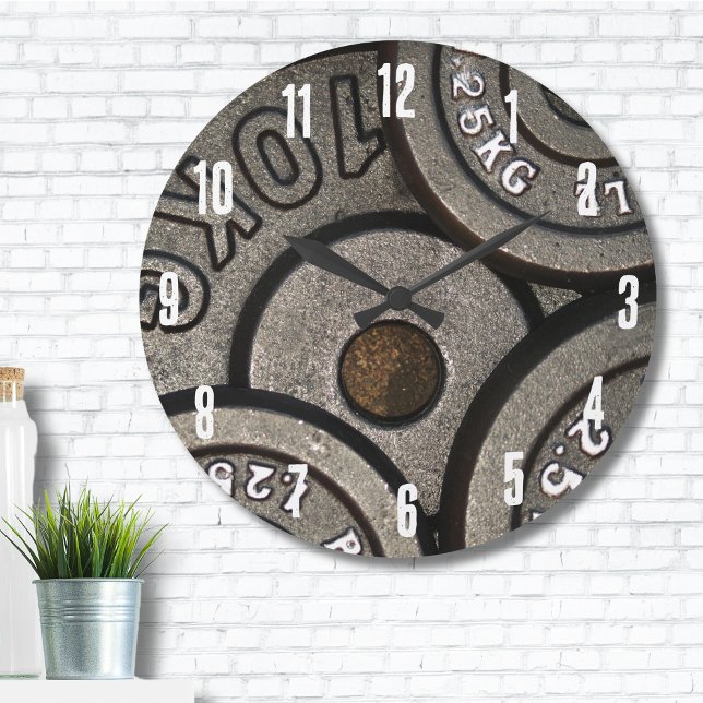 Fitness für Schwarzgymnasien Große Wanduhr (Gym Workout Fitness Weight Plates Weightlifting Large Clock)