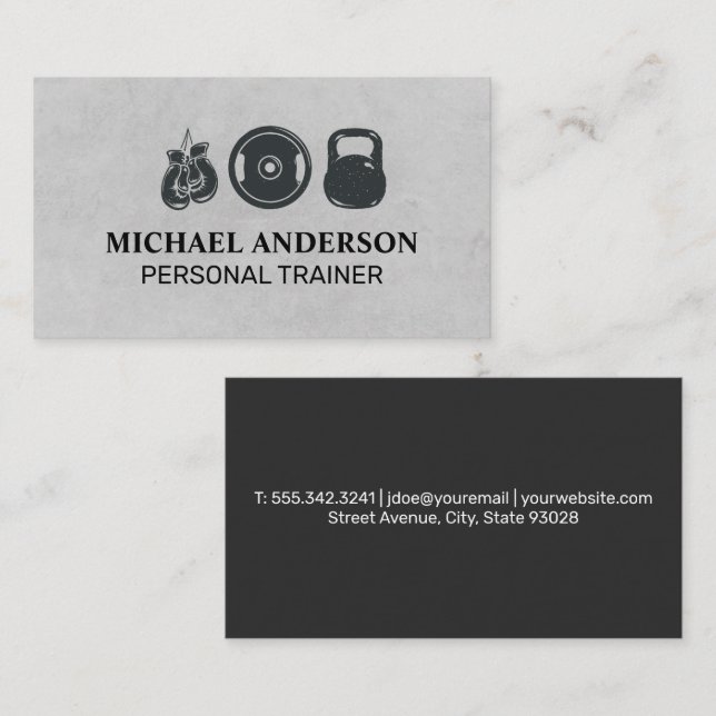 Fitness | Gewichte und Boxhandschuhe Visitenkarte (Vorne/Hinten)