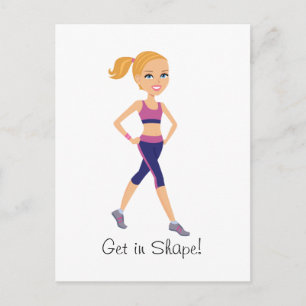 Fitness Girl Cartoon Postkarte