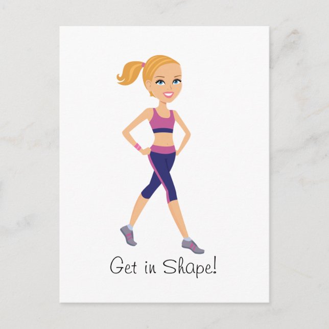 Fitness Girl Cartoon Postkarte (Vorderseite)