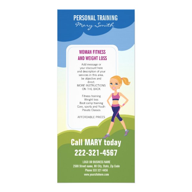 Fitness Girl Cartoon Werbekarte (Vorne)