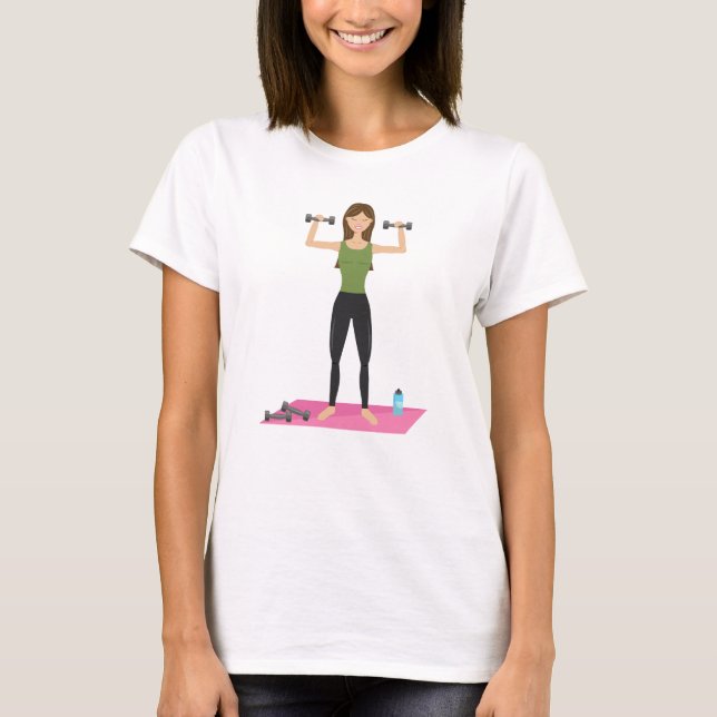 Fitness Girl Illustration Gewicht Lifting Workout T-Shirt (Vorderseite)