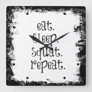 Fitness Gym Quote: EAT, Sleep, Squat Quadratische Wanduhr