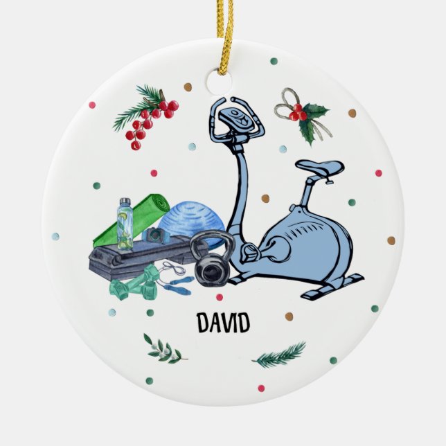 Fitness Gym Weihnachtsschmuck, Body Builder Keramik Ornament (Vorne)