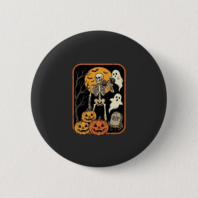 Fitness Halloween Skelett Geist Kürbis Workout D Button (Vorderseite)