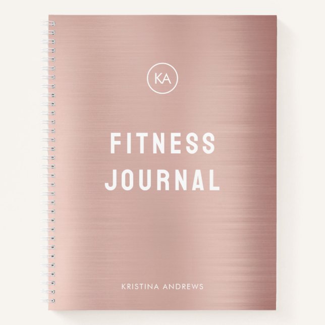 Fitness Journal Rosa Rose Gold Mit Monogramm Notizbuch (Vorderseite)
