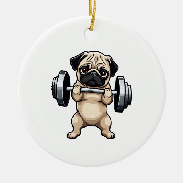 Fitness Mops Keramik Ornament (Vorne)