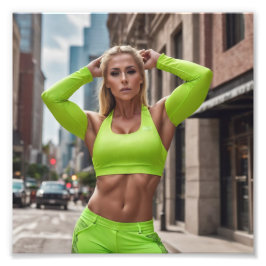 Fitness Neon Armwarmers Girl Posing in Street Fotodruck