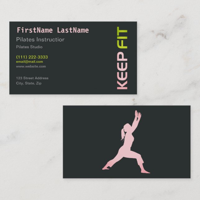 Fitness Pilates Instructor auf weiße Visitenkarte (Vorne/Hinten)