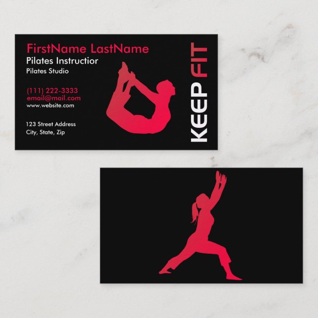 Fitness Pilates Instructor Business Card Visitenkarte (Vorne/Hinten)