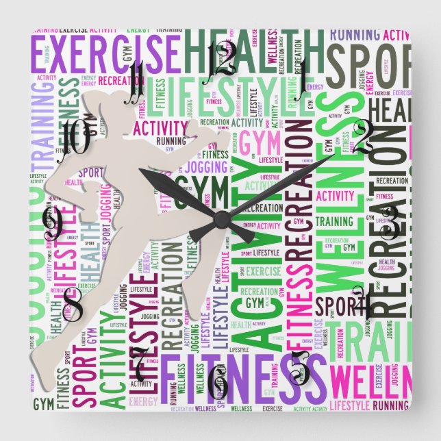 Fitness Quadratische Wanduhr (Vorderseite)