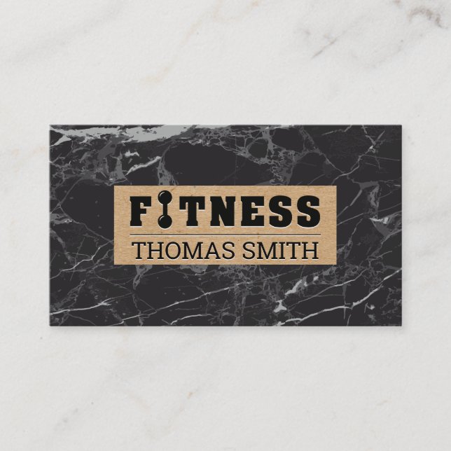 Fitness | Schwarzer Marmor | Brown Paper Visitenkarte (Vorderseite)