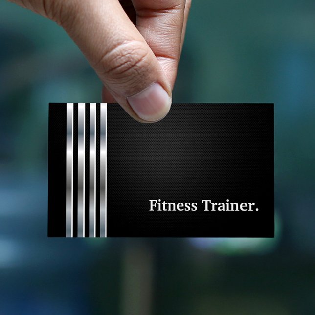 Fitness Trainer Beruflich Black Silver Visitenkarte (Von Creator hochgeladen)