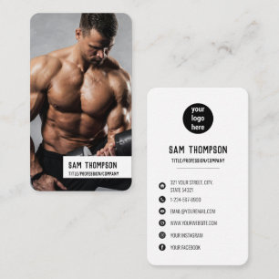 Fitness Trainer Foto & Logo Social Media Icons Visitenkarte