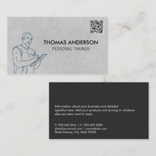 Fitness Trainer Holding Zwischenablage   QR-Code Visitenkarte
