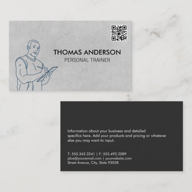 Fitness Trainer Holding Zwischenablage | QR-Code Visitenkarte (Vorne/Hinten)