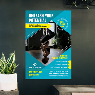 Fitness Trainer Modernes Foto Blue Marketing Gym Poster