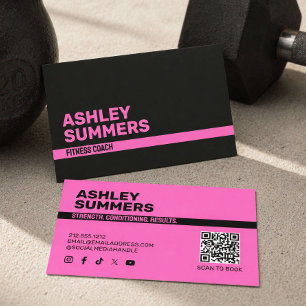 Fitness-Trainerin in knalligem Pink Visitenkarte