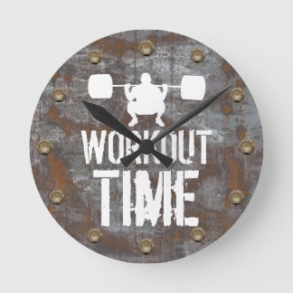 Fitness Training Workout Time Rusty Metal Plate Runde Wanduhr