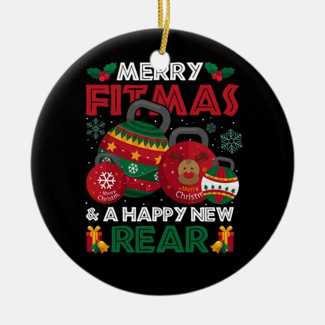 Fitness Weihnachten frohe Fitmas und eine glücklic Keramik Ornament (Vorne)
