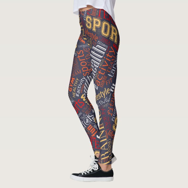 Fitness Word Cloud Red/White ID284 Leggings (Links)