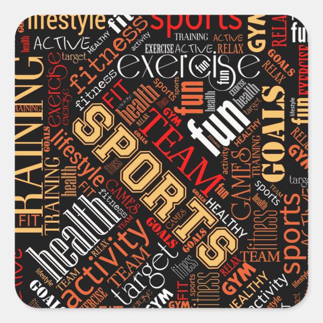 Fitness Word Cloud Red/White ID284 Quadratischer Aufkleber (Vorderseite)