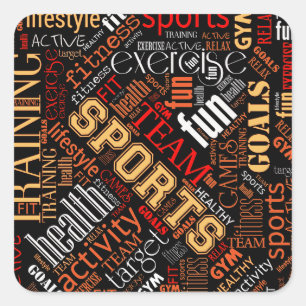 Fitness Word Cloud Red/White ID284 Quadratischer Aufkleber