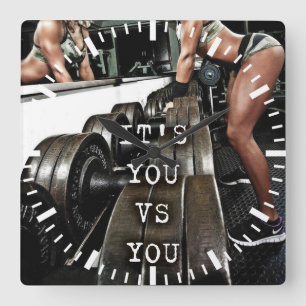 Fitness Workout Gym Motivation Quadratische Wanduhr