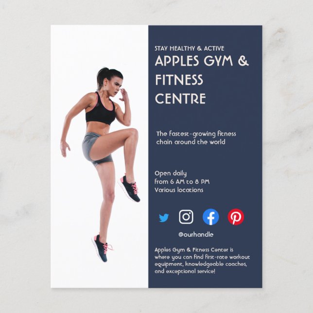 Fitnessraum Navy Blue Sidebar Foto Personal Traine Flyer (Vorne)