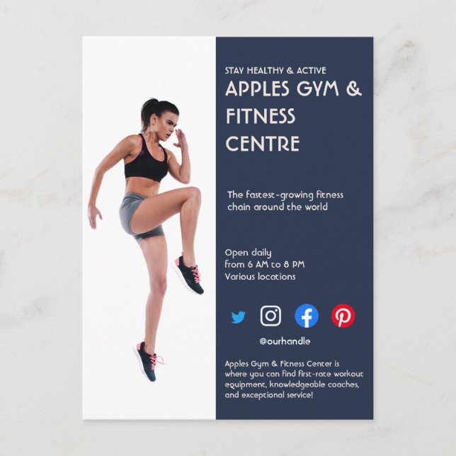 Fitnessraum Navy Blue Sidebar Foto Personal Traine Postkarte (Vorderseite)