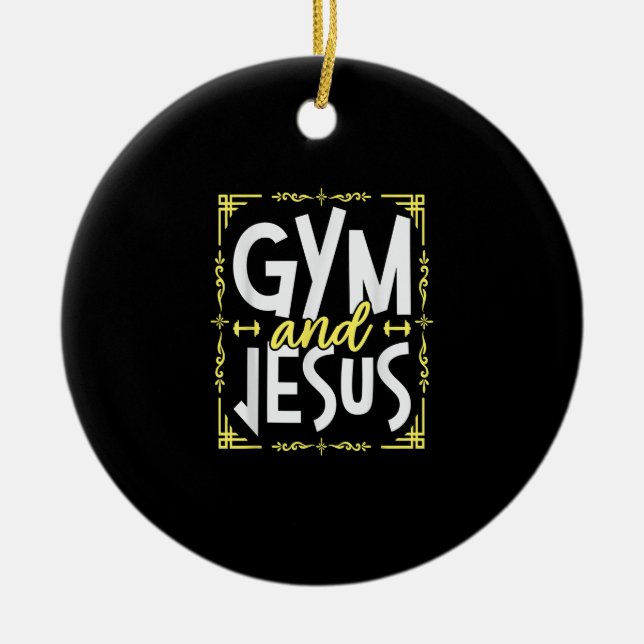 Fitnessraum und Jesus-Gym-Fitness Gewichtsabnahme  Keramik Ornament (Vorne)