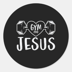 Fitnessraum und Jesus-Gymnastik Fitness Gewichtheb Runder Aufkleber