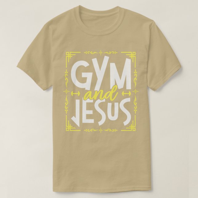 Fitnessraum und Jesus-Gymnastik Fitness Gewichtheb T-Shirt (Design vorne)
