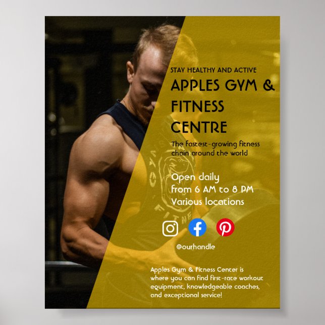 Fitnessstudio mit schwarzem und gelbem Foto - Trai Poster (Vorne)