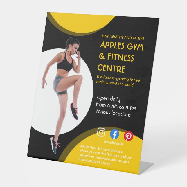 Fitnessstudio mit schwarzem und gelbem Foto - Trai Sockelschild (Vorderseite)