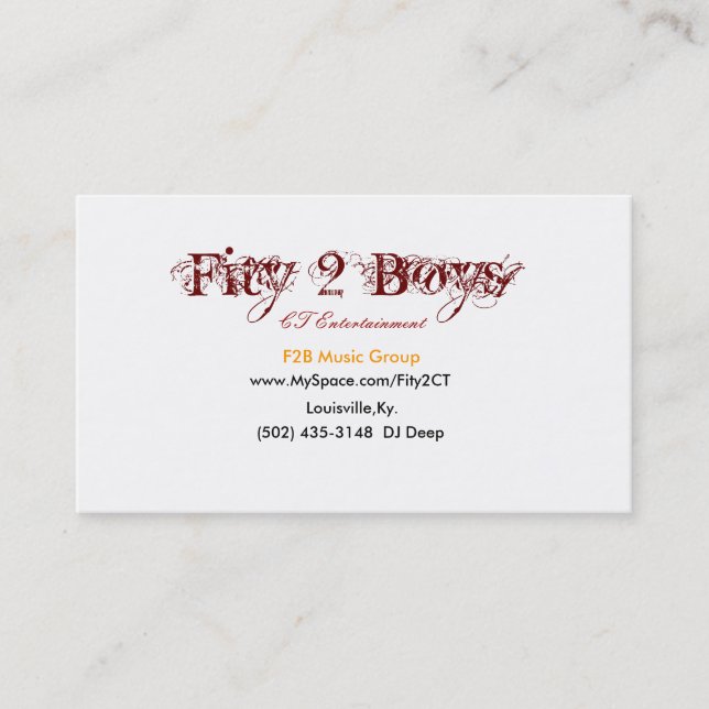 Fity 2 Jungen, www.MySpace.com/Fity2CT, (502) 435… Visitenkarte (Vorderseite)