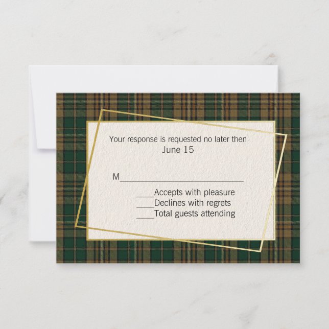 Fitzsimmons Tartan Kariert Wedding RSVP Card Karte (Vorderseite)