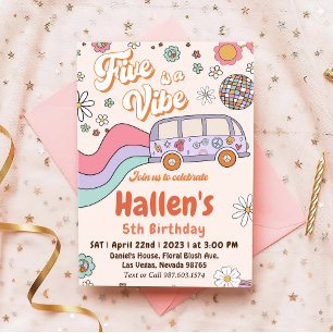 Five a Vibe Groovy Retro Rainbow 5. Geburtstag Einladung